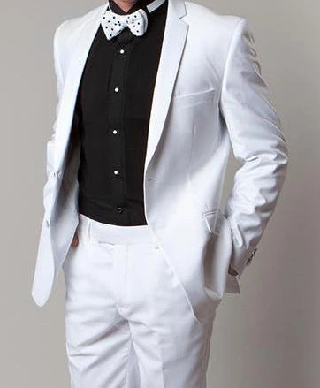 Regular Fit White 2 Piece Tuxedo With Slim Satin Lapel 3 Regular Fit White 2 Piece Tuxedo With Slim Satin Lapel