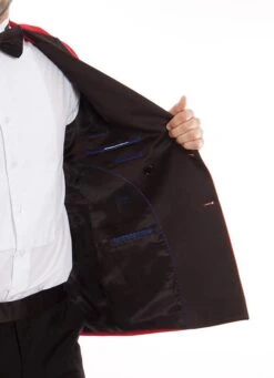 Double Breasted Slim Fit Tuxedo Red With Black Satin Peak Lapel -Sapphire Dress Shop MT253S 03 openS 599x828 8fe4256f 701c 4767 9a68 211ead4d1a69