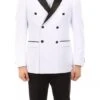 Double Breasted Slim Fit Tuxedo White With Black Satin Peak Lapel