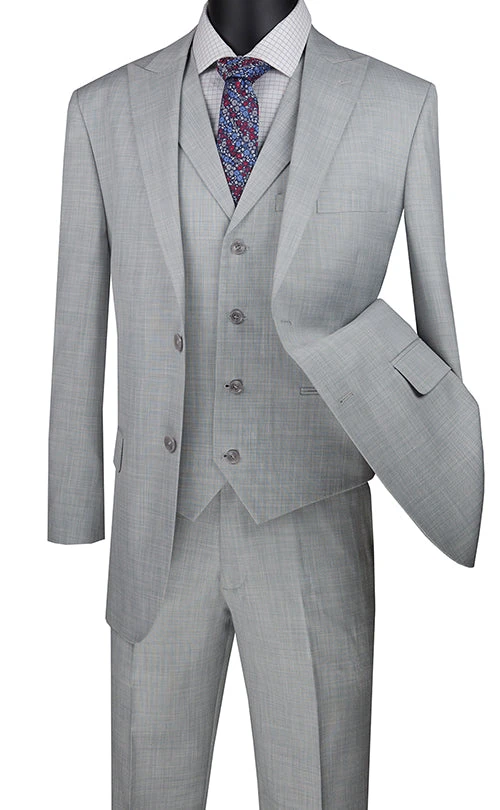 Silver Gray Modern Fit Textured Weave 2 Button 3 Piece Suit 3 Silver Gray Modern Fit Textured Weave 2 Button 3 Piece Suit