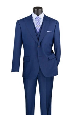 Navy Modern Fit 3 Piece Suit With Vest And Adjustable Waist Band Pants