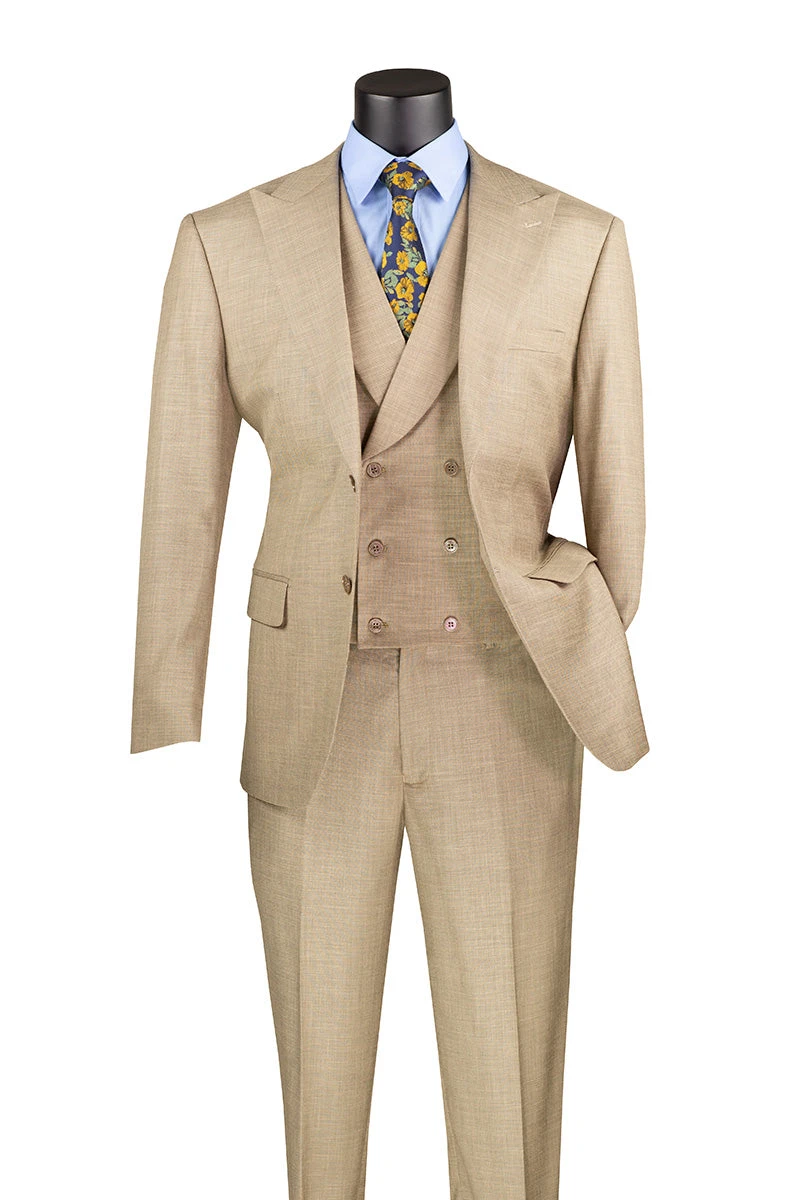 Taupe Modern Fit 3 Piece Suit With Vest And Adjustable Waist Band Pants 3 Taupe Modern Fit 3 Piece Suit With Vest And Adjustable Waist Band Pants