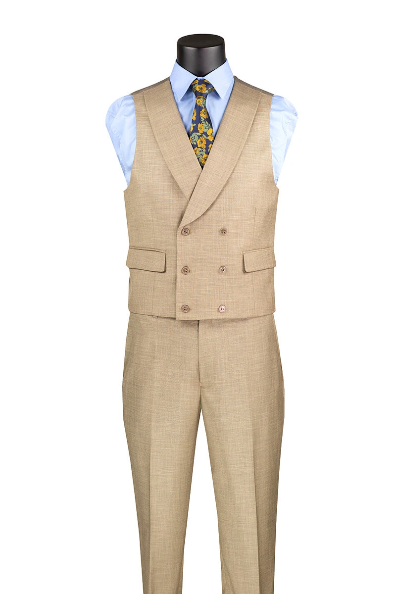 Taupe Modern Fit 3 Piece Suit With Vest And Adjustable Waist Band Pants 4 Taupe Modern Fit 3 Piece Suit With Vest And Adjustable Waist Band Pants - Image 2