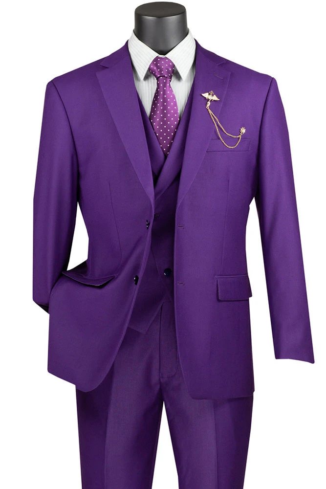 Purple Modern Fit 3 Piece Suit With Vest And Elastic Waist Band Pants 3 Purple Modern Fit 3 Piece Suit With Vest And Elastic Waist Band Pants