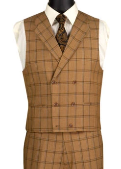 Tuscany Collection - Modern Fit Windowpane Suit 3 Piece In Camel 7 Tuscany Collection - Modern Fit Windowpane Suit 3 Piece In Camel -Sapphire Dress Shop MV2W 2 CAMEL VEST