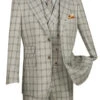 Tuscany Collection - Modern Fit Windowpane Suit 3 Piece In Putty
