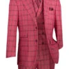 Tuscany Collection - Modern Fit Windowpane Suit 3 Piece In Raspberry 2 Tuscany Collection - Modern Fit Windowpane Suit 3 Piece In Raspberry -Sapphire Dress Shop MV2W 2 RASPBERRY