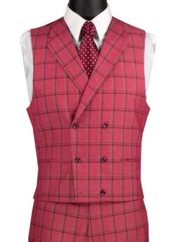 Tuscany Collection - Modern Fit Windowpane Suit 3 Piece In Raspberry -Sapphire Dress Shop MV2W 2 RASPBERRY VEST