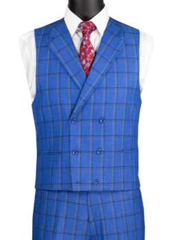 Tuscany Collection - Modern Fit Windowpane Suit 3 Piece In Royal Blue 7 Tuscany Collection - Modern Fit Windowpane Suit 3 Piece In Royal Blue -Sapphire Dress Shop MV2W 2 ROYAL VEST