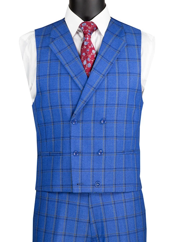 Tuscany Collection - Modern Fit Windowpane Suit 3 Piece In Royal Blue 5 Tuscany Collection - Modern Fit Windowpane Suit 3 Piece In Royal Blue - Image 3