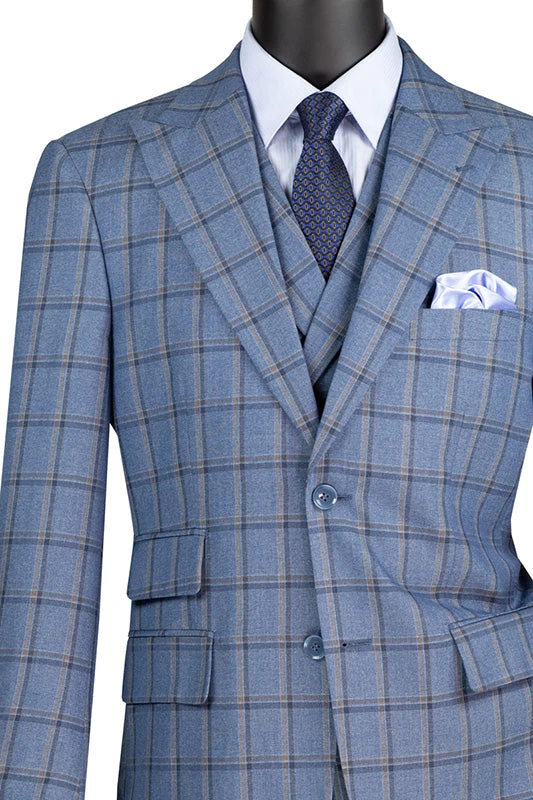 Tuscany Collection - Modern Fit Windowpane Suit 3 Piece In Slate 4 Tuscany Collection - Modern Fit Windowpane Suit 3 Piece In Slate - Image 2