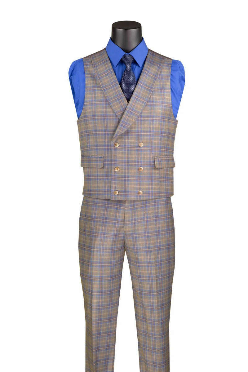 Blue Modern Fit Windowpane Peak Lapel 3 Piece Suit 4 Blue Modern Fit Windowpane Peak Lapel 3 Piece Suit - Image 2