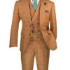 Orange Modern Fit Windowpane Peak Lapel 3 Piece Suit