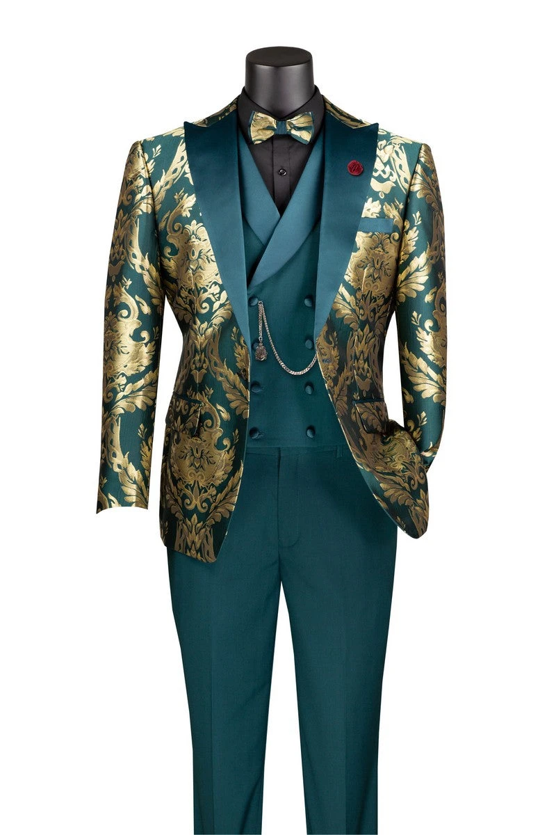 Emerald Gold Modern Fit 3 Piece Suit With Matching Bow Tie 3 Emerald Gold Modern Fit 3 Piece Suit With Matching Bow Tie