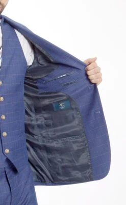 Modern Fit 3 Piece Fine Wool Suit Windowpane Blue -Sapphire Dress Shop MW245 blueOpen