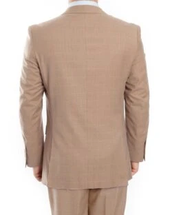 Modern Fit 3 Piece Fine Wool Suit Windowpane Tan -Sapphire Dress Shop MW245 tanBAck