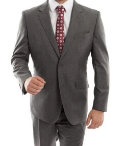 Arezzo Collection - 100% Wool Suit Modern Fit Italian Style 2 Piece In Dark Gray