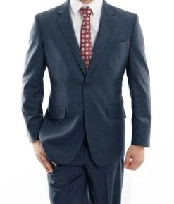 (46R) Arezzo Collection - 100% Wool Suit Modern Fit Italian Style 2 Piece In Indigo