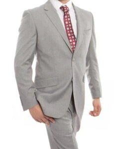 (36R) 100% Wool Suit Modern Fit Italian Style 2 Piece In Gray