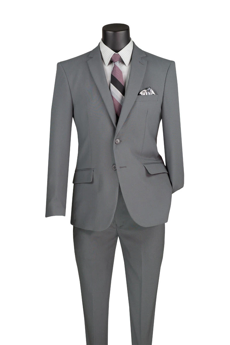 Medium Gray Slim Fit Men's 2 Piece Business Suit 2 Button 3 Medium Gray Slim Fit Men's 2 Piece Business Suit 2 Button