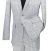 Silver Tone On Tone Paisley Pattern Slim Fit Men's 2 Piece Suit 2 Button -Sapphire Dress Shop S2F 1 silver