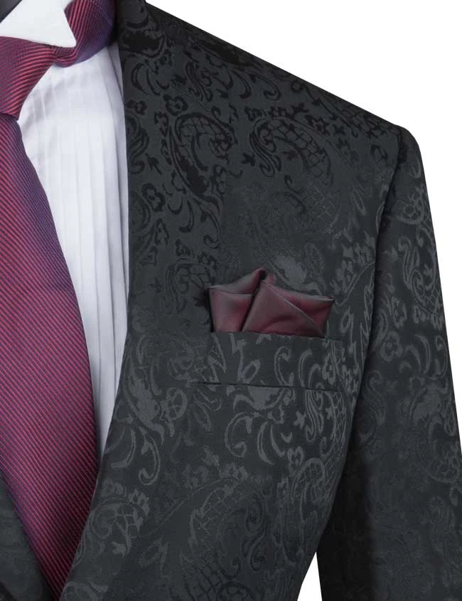Black Tone On Tone Paisley Pattern Slim Fit Men's 2 Piece Suit 2 Button 4 Black Tone On Tone Paisley Pattern Slim Fit Men's 2 Piece Suit 2 Button - Image 2
