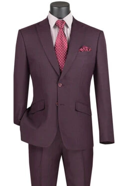 Slim Fit 2 Piece Suit Burgundy Glen Plaid Pattern Matching Pants