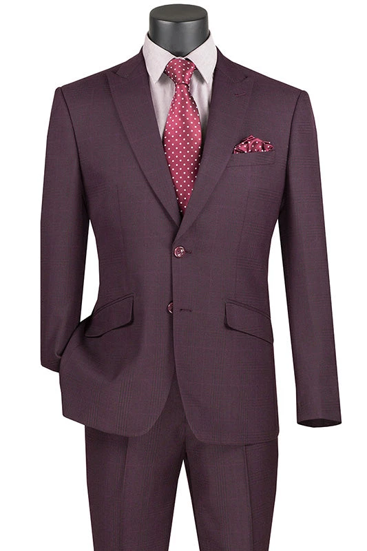 Slim Fit 2 Piece Suit Burgundy Glen Plaid Pattern Matching Pants 3 Slim Fit 2 Piece Suit Burgundy Glen Plaid Pattern Matching Pants