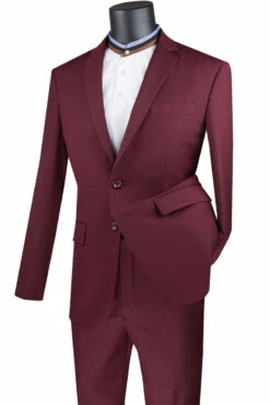 Slim Fit Men's Suit 2 Piece 2 Button In Burgundy