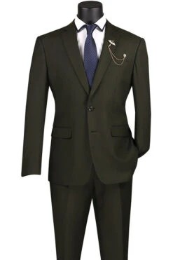 Slim Fit Men's Suit 2 Piece 2 Button In Olive