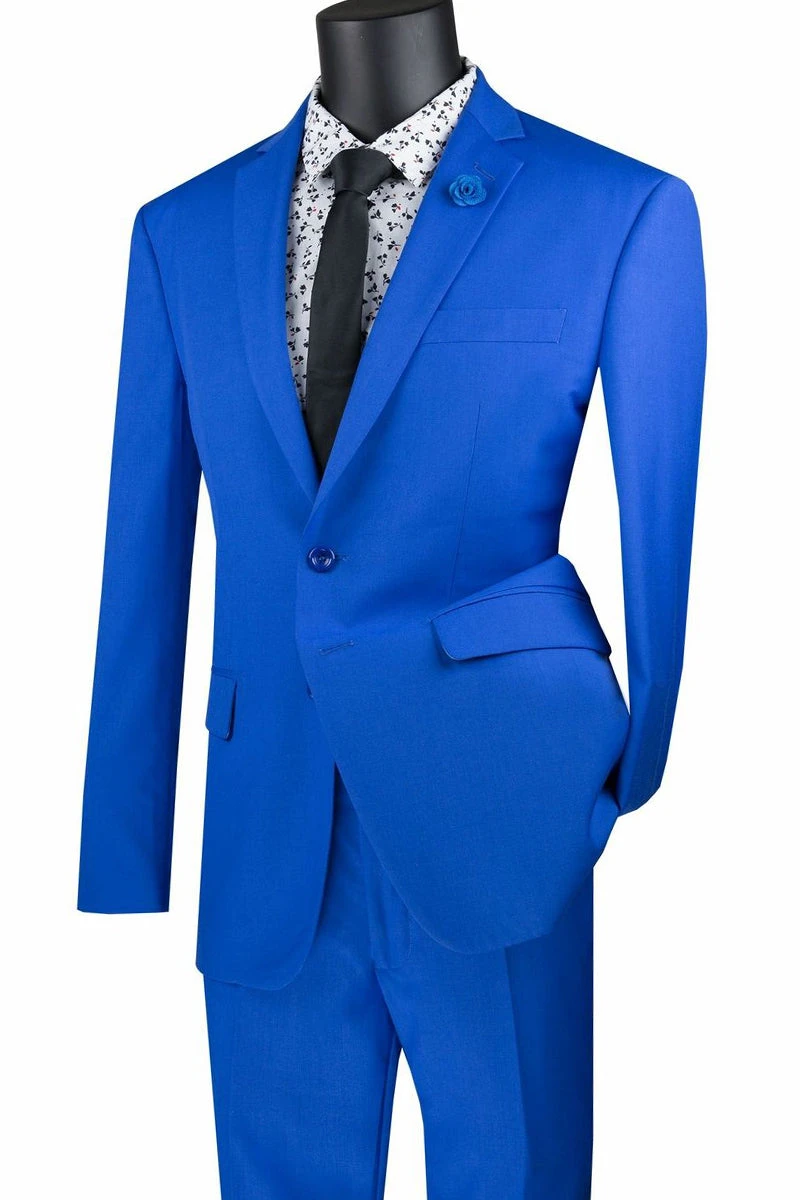 Slim Fit Men's Suit 2 Piece 2 Button In Royal Blue 3 Slim Fit Men's Suit 2 Piece 2 Button In Royal Blue