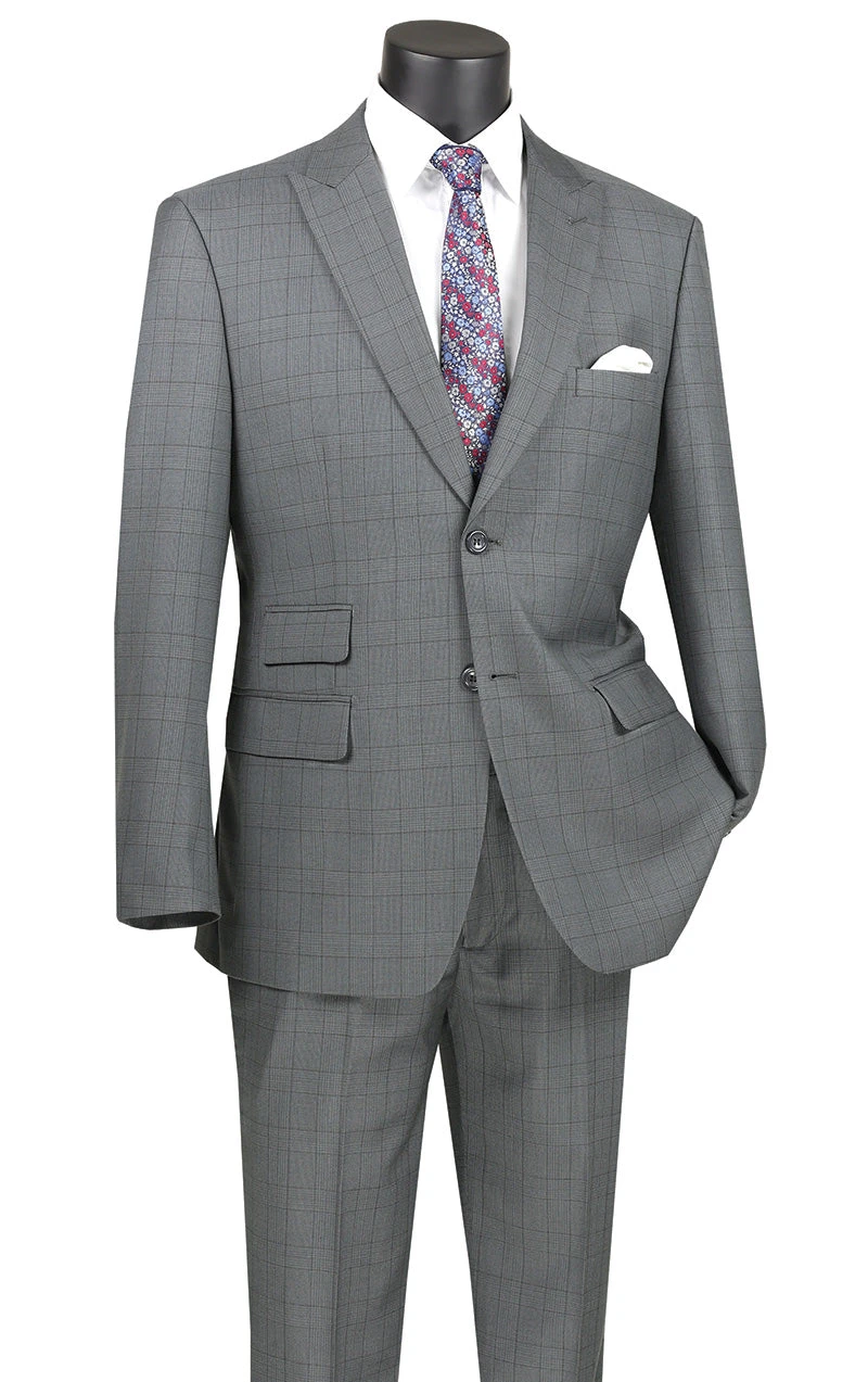 Catania Collection - Modern Fit Windowpane Suit 2 Piece In Gray 3 Catania Collection - Modern Fit Windowpane Suit 2 Piece In Gray
