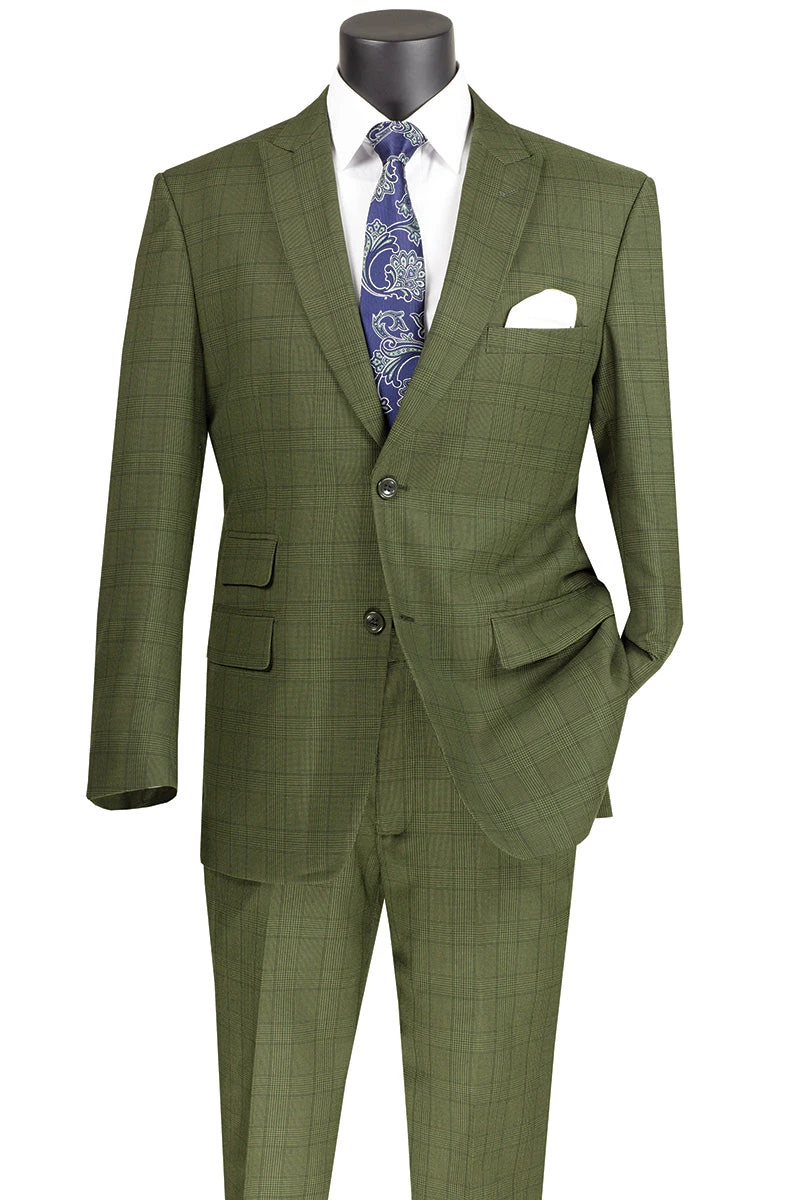 Catania Collection - Modern Fit Windowpane Suit 2 Piece In Olive 3 Catania Collection - Modern Fit Windowpane Suit 2 Piece In Olive