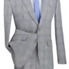 Slim Fit 2 Piece Suit Gray Glen Plaid Pattern Matching Pants -Sapphire Dress Shop SO1S2RW 1 GRAY