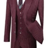 Odyssey Collection - Burgundy Regular Fit 3 Piece Suit 2 Button Gangster Stripe