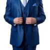 Blue 3 Piece Modern Fit Suit 2 Button V-Neck Vest -Sapphire Dress Shop SO4M158 11 BLUE