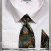 French Cuff Dress Shirt Regular Fit In White/Beige With Tie, Cuff Links And Pocket Square -Sapphire Dress Shop SO5DS3792P2 BEIGE