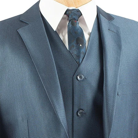 Slim Fit Men's Suit With Vest 3 Piece 2 Buttons In Blue 4 Slim Fit Men's Suit With Vest 3 Piece 2 Buttons In Blue - Image 2