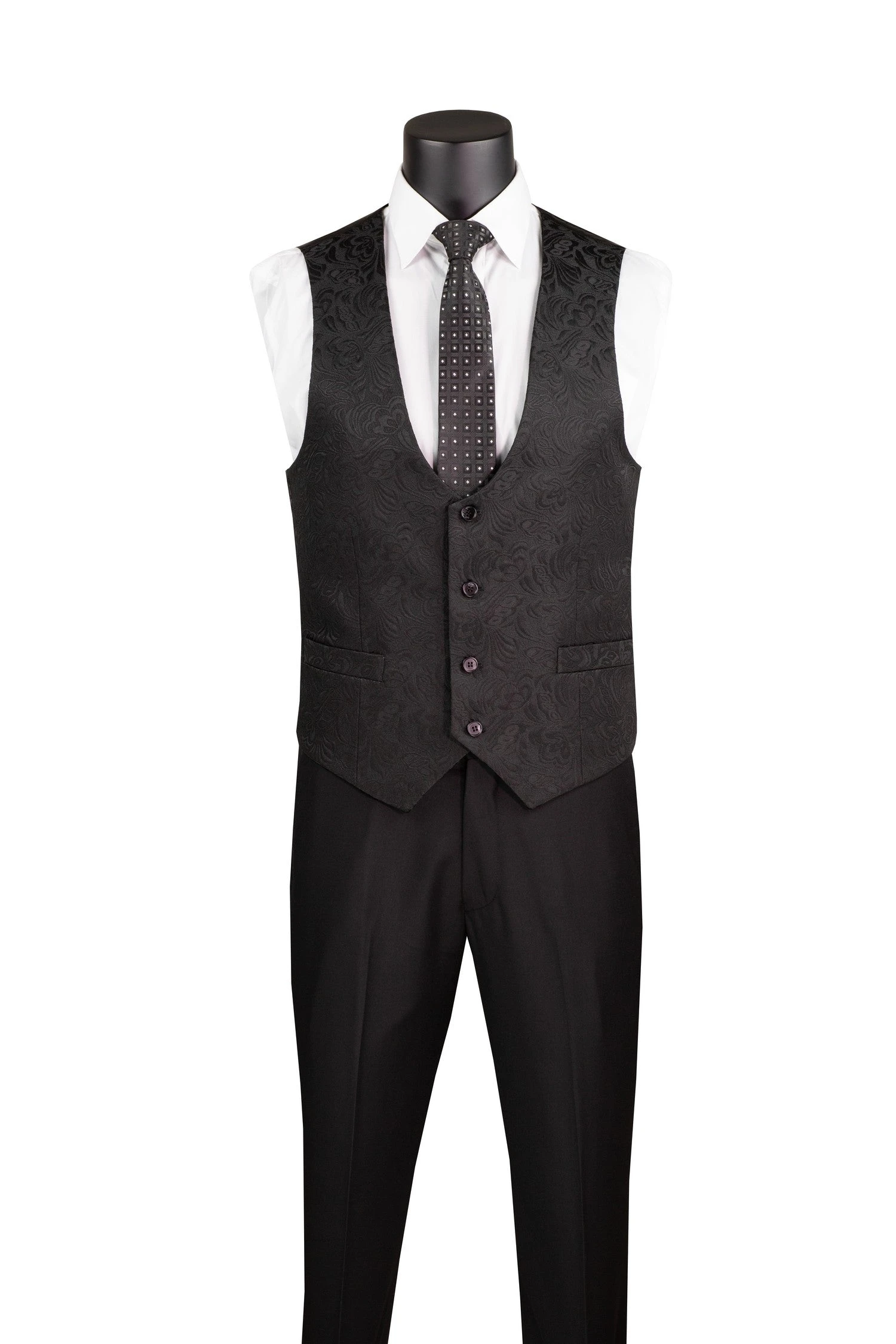 Slim Fit Tuxedo 3 Piece With Jacquard Pattern In Black 4 Slim Fit Tuxedo 3 Piece With Jacquard Pattern In Black - Image 2