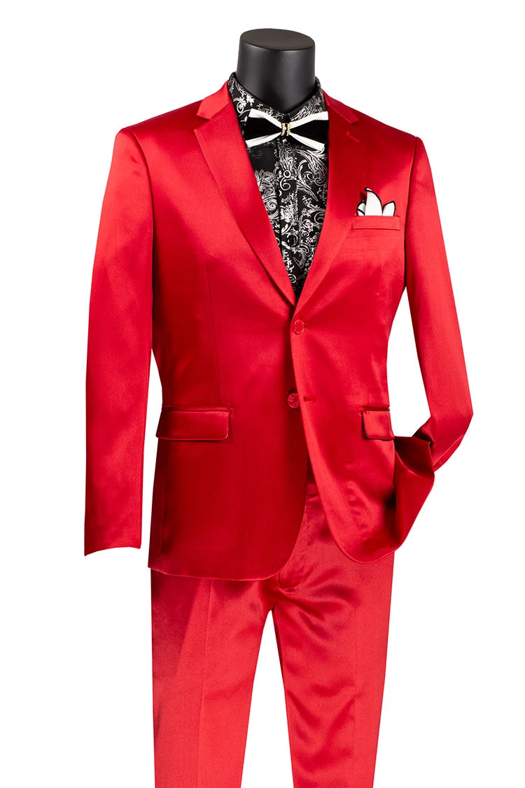 Ultra Slim Fit Shiny Sharkskin 2 Button 2 Piece Suit In Red 3 Ultra Slim Fit Shiny Sharkskin 2 Button 2 Piece Suit In Red