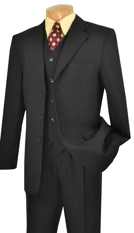 Mont Blanc Collection - Regular Fit Suit 3 Button 3 Piece In Black 3 Mont Blanc Collection - Regular Fit Suit 3 Button 3 Piece In Black