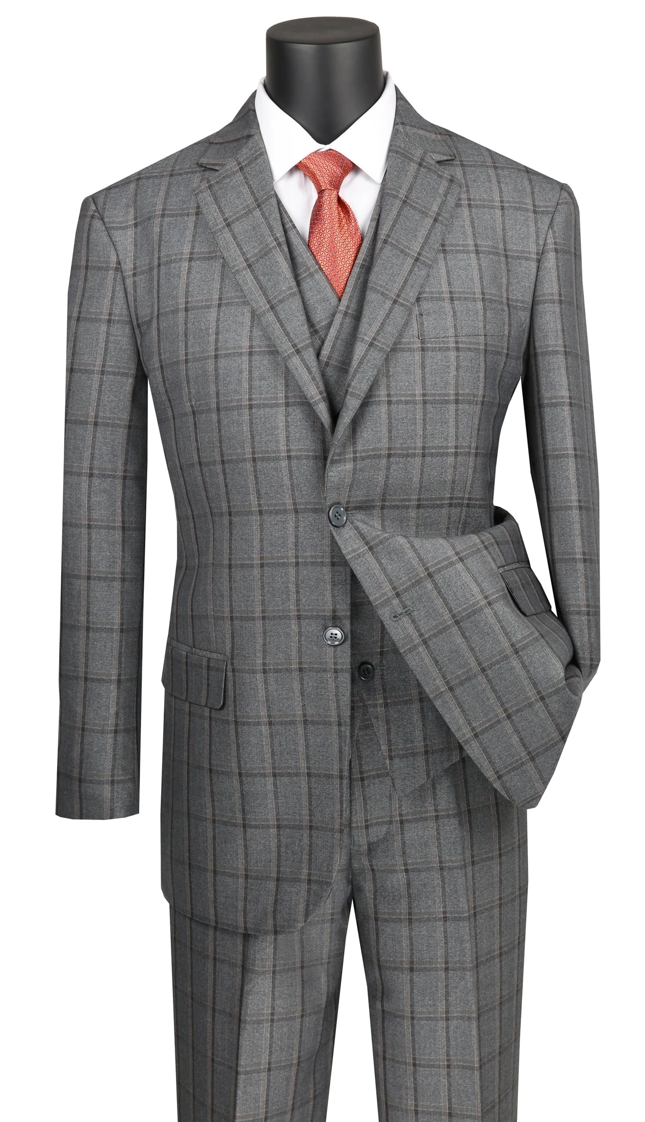 Atrani Collection - Regular Fit Windowpane Suit 3 Piece In Gray 3 Atrani Collection - Regular Fit Windowpane Suit 3 Piece In Gray