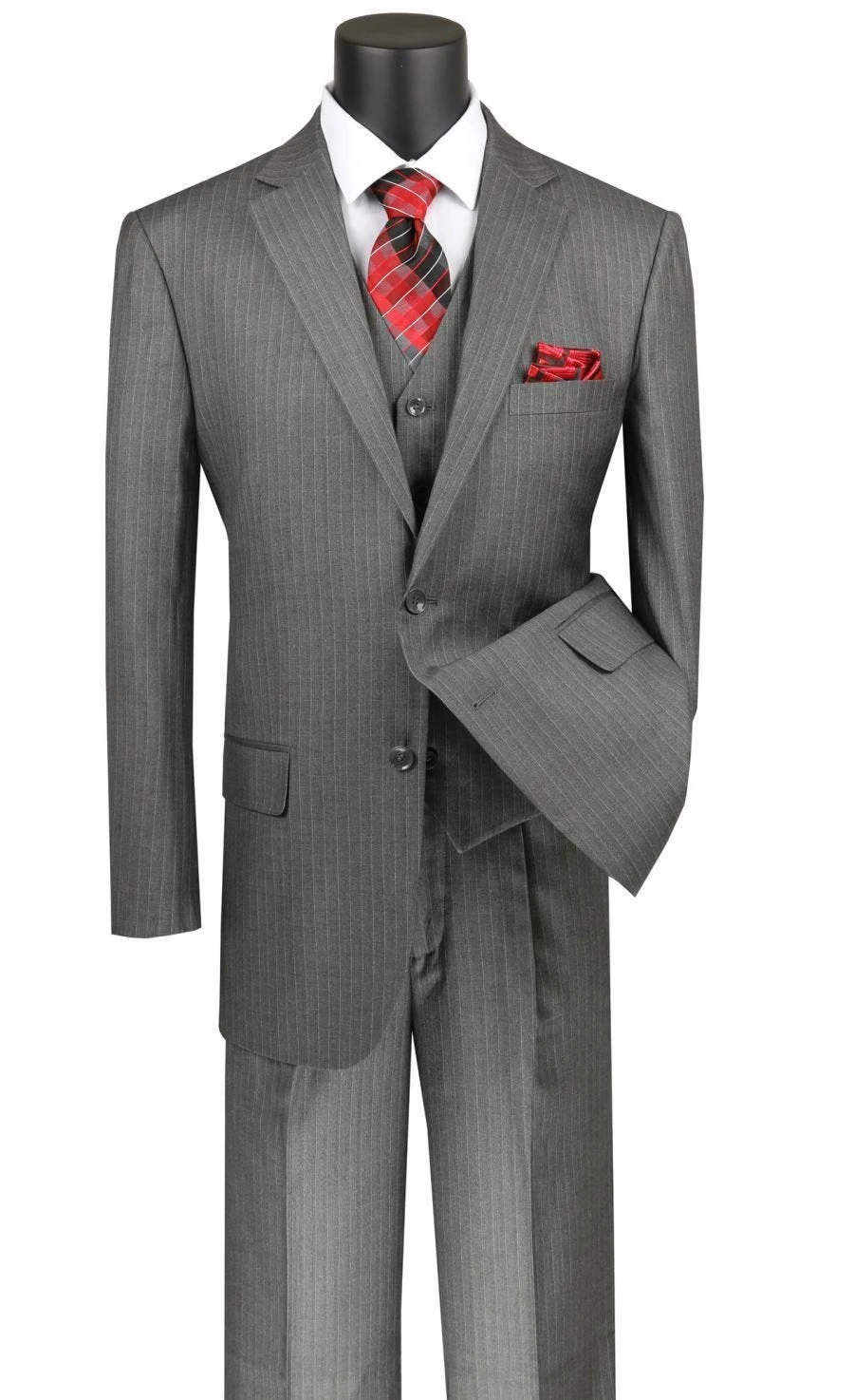 Sovana Collection - Regular Fit 3 Piece Suit 2 Button Tone On Tone Stripe In Gray 3 Sovana Collection - Regular Fit 3 Piece Suit 2 Button Tone On Tone Stripe In Gray
