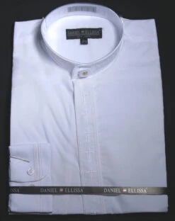 Men's Banded Collar Embroidered Shirt In White/White