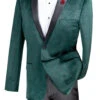 (S) Slim Fit Velvet Jacket 2 Button Peak Lapel Glen Plaid Pattern In Emerald 1 (S) Slim Fit Velvet Jacket 2 Button Peak Lapel Glen Plaid Pattern In Emerald -Sapphire Dress Shop bs 14 emerald S