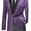 Slim Fit Velvet Party Jacket 1 Button Shawl Lapel In Purple -Sapphire Dress Shop bs 15 purpleS
