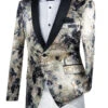 (S) Slim Fit Blazer Jacquard Print 2 Button With Shawl Lapel -Sapphire Dress Shop bsf 16 ecru