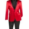 Red Slim Fit Blazer Stretch Sateen 1 Button With Narrow Shawl Lapel -Sapphire Dress Shop bst 1 red