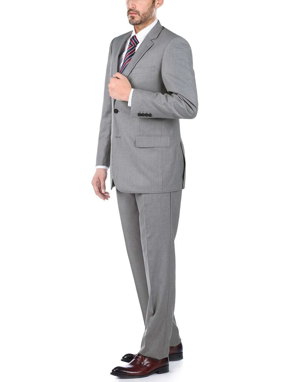 Bevagna Collection - Light Gray 100% Virgin Wool Regular Fit Pick Stitched 2 Piece Suit 6 Bevagna Collection - Light Gray 100% Virgin Wool Regular Fit Pick Stitched 2 Piece Suit - Image 4