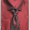 French Cuff Regular Fit Shirt In Burgundy With Tie, Cuff Links, And Handkerchief 2 French Cuff Regular Fit Shirt In Burgundy With Tie, Cuff Links, And Handkerchief -Sapphire Dress Shop dn82m burgundy